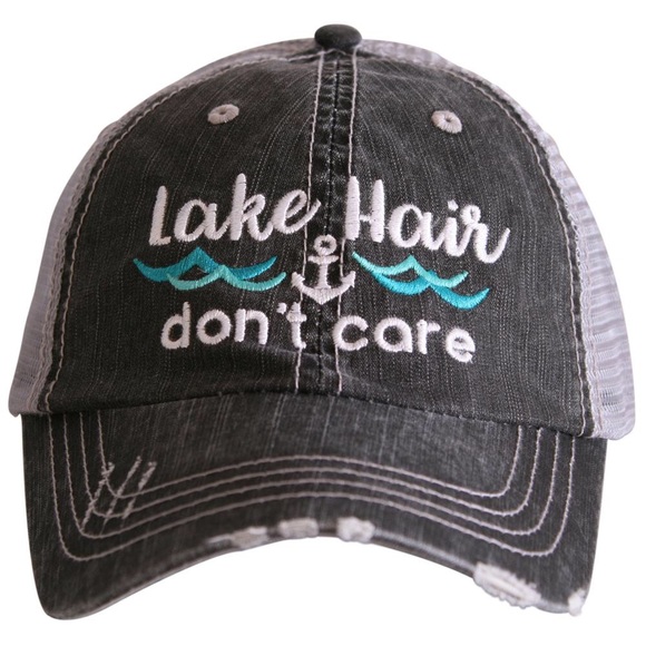"Lake Hair Don’t Care" Embroidered/Distressed Cap - Picture 4 of 8
